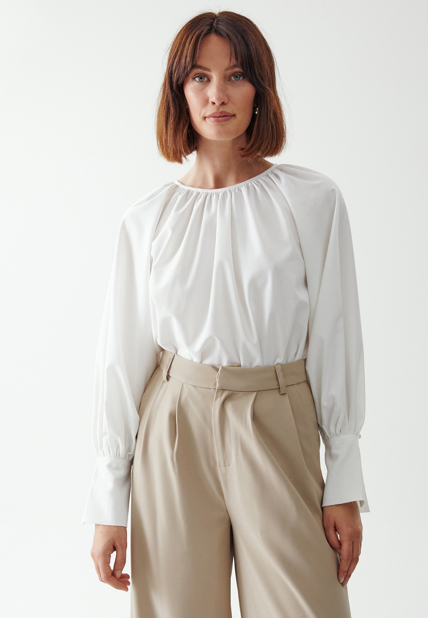 comma, Camicetta Donna Bianca Manica 3/4 con Rouches (IT 42, EU 38