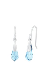 Silverhängande örhängen med ljusblå kristallstänkt i form av droppar, polerad yta och enkel krokdesign för lätt användning.