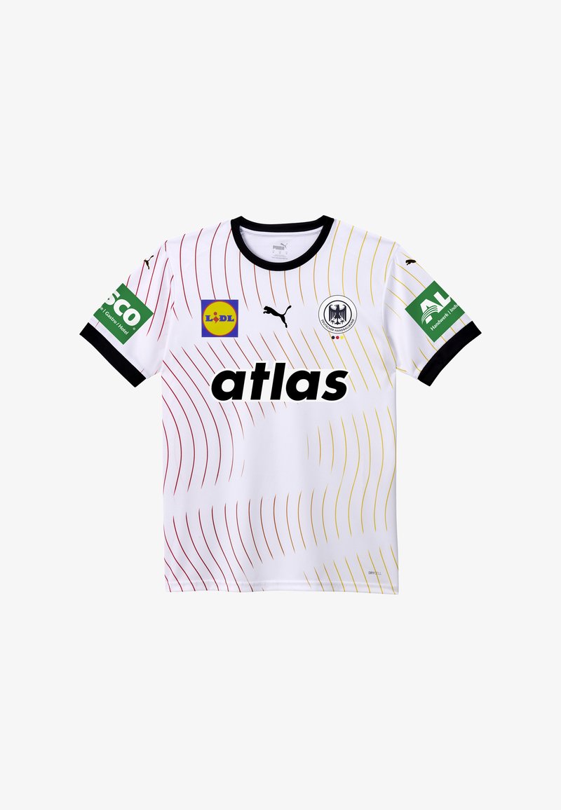 Valge lühikeste varrukatega jalgpallisärk punaste ja kollaste laine musteridega. Omab musta kraed, Puma logot ning sponsori logosid varrukatel.