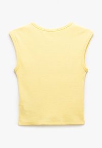 Top giallo senza maniche con scollo rotondo, texture a coste e cuciture pulite ai bordi. Design semplice e silhouette aderente.