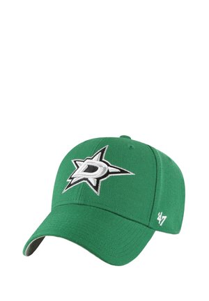 Cappellino da baseball verde in tessuto, con un logo a stella ricamato in argento e nero. Un'etichetta del marchio '47 è visibile sul lato.