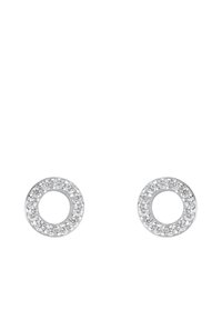 Orecchini in argento con un design circolare, decorati con una fila di piccoli cristalli scintillanti lungo il bordo esterno.
