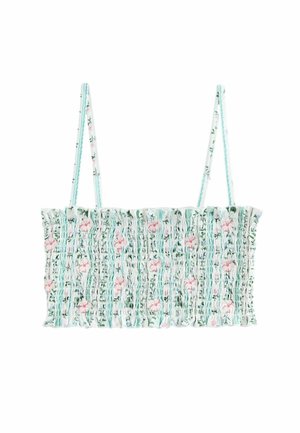 SHIRRED BANDEAU - Bikini felső - blue ecru floral embroidered