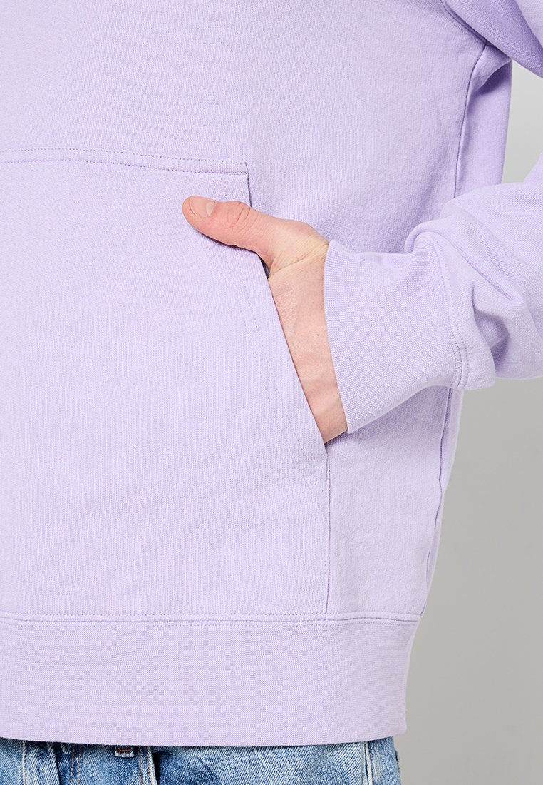 Lavendelfarbenes Sweatshirt mit einer Fronttasche, gerippten Bündchen und Saum, aus weichem Baumwollstoff gefertigt. Es zeichnet sich durch eine entspannte Passform und minimale Nähedetails aus.