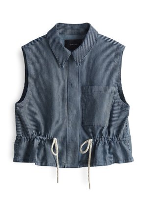 Ärmelloses Oberteil mit blauen und weißen Streifen, einem kragenförmigen Ausschnitt, einer aufgesetzten Tasche und einem Kordelzugbund mit raffiniertem Detail.