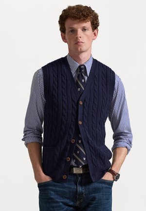 CABLE KNIT WOOL CASHMERE SWEATER VEST - Vest - hunter navy