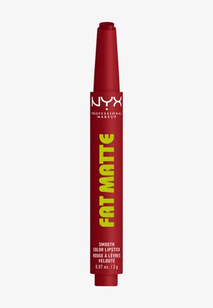 Rød NYX Professional Makeup Fat Matte glat farvelæbestift i en slank twist-up tube, 0,07 oz / 2 g.