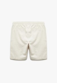 Lichtbeige linnen shorts met een elastische tailleband, twee achterzakken en een eenvoudige afgewerkte zoom. Gestructureerde stof met een casual ontwerp.