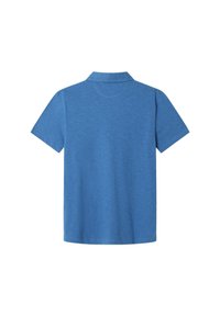 Pánská polokošile s krátkým rukávem ve světlemodré barvě, vyrobená z měkkého materiálu, se standardním límečkem a rovým lemem, s jednoduchým designem a bez vzoru.