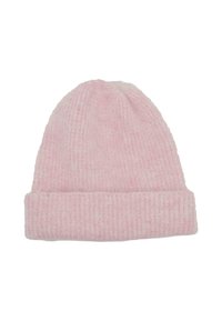 Berretto a maglia rosa con risvolto, realizzato in un morbido tessuto testurizzato e con un motivo a coste. Adatto per il clima freddo.