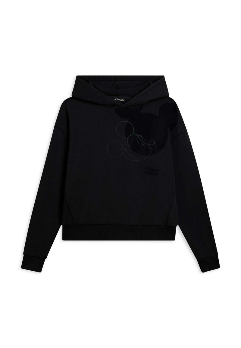 Felpa nera con design a pullover. Presenta una grafica discreta di Topolino e polsini e orlo a coste. Realizzata in tessuto morbido.