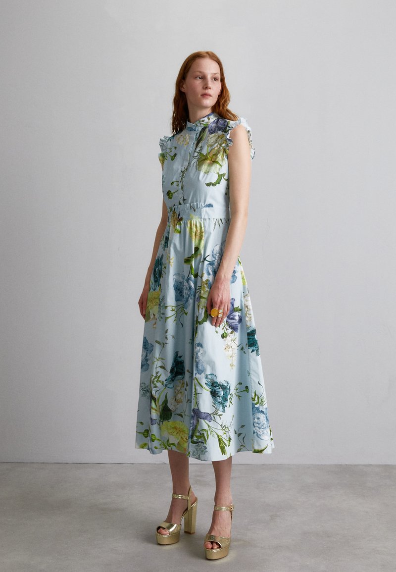 Erdem SLEEVELESS MIDI DRESS WITH FULL SKIRT Robe chemise blue/multi