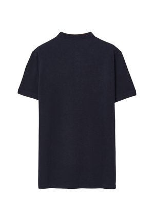 T-shirt blu navy a maniche corte con scollo rotondo e una texture morbida e liscia. Design semplice, senza motivi o grafiche visibili.