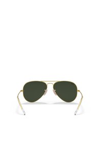 Occhiali da sole aviator in metallo oro con lenti verde scuro, dotati di comodi para-naso in silicone trasparente e astine eleganti.