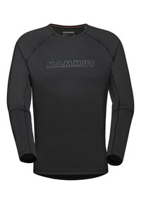 Zwarte lange mouw sportshirt met ronde hals, voorzien van een subtiele Mammut-logo op de voorkant en een soepele, stretchy stof.