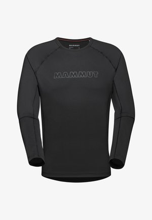 T-shirt de sport à manches longues noir avec un col ras du cou, arborant un logo Mammut discret à l'avant et un tissu lisse et extensible.