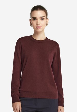 Bordeaux crewneck sweater lavet af blødt stof, med lange ærmer og ribbet kant, der tilbyder en afslappet pasform og glat tekstur.