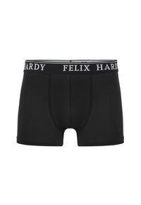 Schwarze Boxershorts aus weichem Stoff. Mit einem Bund, auf dem in weißer Schrift "FELIX HARDY" steht, und einem klassischen Design mit enganliegender Passform.