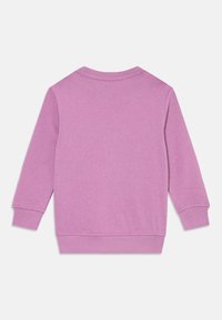 Paarse lange mouwen sweatshirt met een geribde ronde hals, rechte zoom en elastische manchetten. Glad textuur zonder extra patronen of accenten.