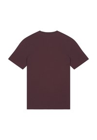 T-shirt marron à manches courtes en coton. Présente un col rond et un design simple, uni sans motifs ni accents.