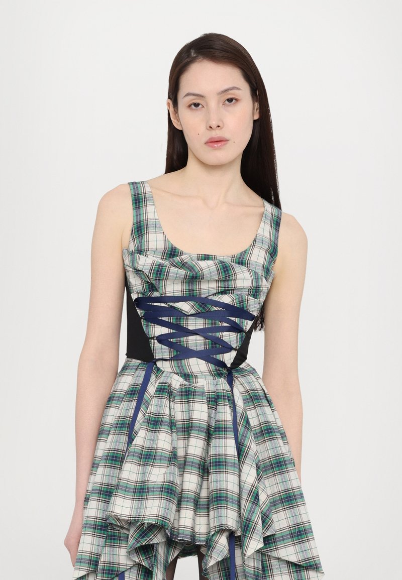 blue plaid corset dress Stunning Ombre Long Prom Dress with Lace Bodice