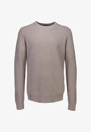 Maglione grigio chiaro a maglia con trama testurizzata, scollo a girocollo e polsini e orlo a costine. Tessuto morbido con vestibilità comoda.