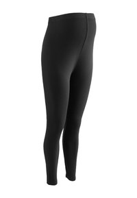 Leggings de maternité noirs avec une ceinture extensible conçue pour accueillir un ventre de femme enceinte, présentés sur fond blanc.