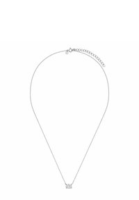 Srebrny naszyjnik z ogniw w stylu curb z zawieszką z cubic zirconia, charakteryzujący się delikatnym wzorem oraz regulowaną długością z zapięciem.