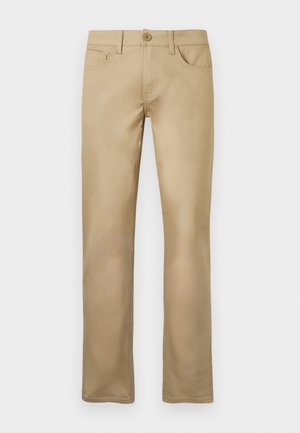 KHAKI chinos med rett ben design, med frontlommer, knappelukking og glatt bomullsstoff. Ingen synlige mønstre eller aksenter.