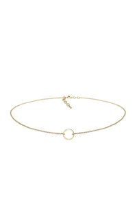 Collier délicat en chaîne d'or avec un petit pendentif anneau circulaire lisse et une fermeture à fermoir ajustable.