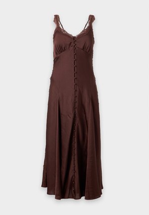 Abercrombie & Fitch, BUTTON THROUGH LINGERIE MIDI SLIP - Φόρεμα ημέρας - brown