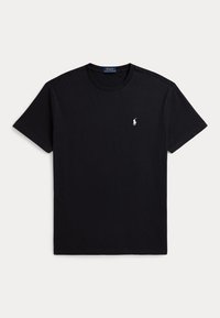 T-shirt nera a maniche corte con scollo rotondo e piccolo logo Polo Ralph Lauren bianco sul petto sinistro.