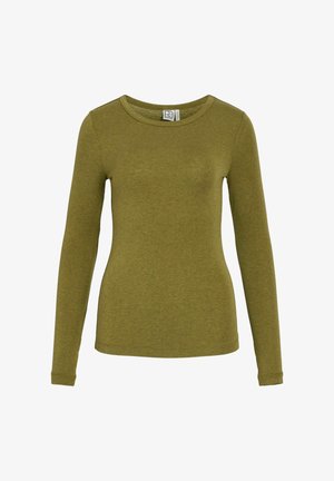 Pika-särg, oliivroheline, pikad varrukad, pehmest kangast, ümar kaelus ja sobiv kuju. Omab minimaalset detailsust ja ei näita silmapaistvaid mustreid.