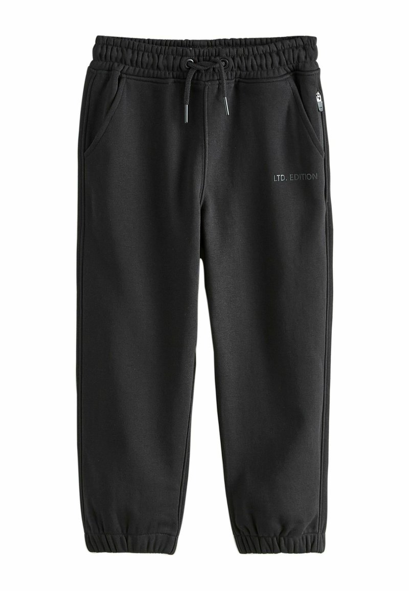 Schwarze Sweatpants aus weichem Stoff, mit elastischem Bund, Kordelzug, Seitentaschen und dem Textdetail "LTD. EDITION".