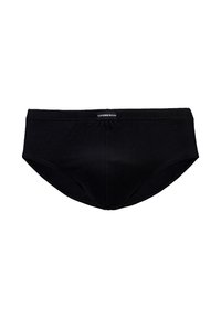Zwarte katoenen briefs met een gladde textuur, elastische tailleband en een naaddetails aan de voorkant. Merkenlogo "Lindbergh" weergegeven op de tailleband.