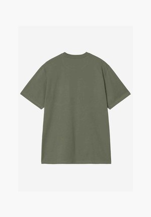 Plain olive green short-sleeve T-shirt shown from the back with a crew neckline and regular fit.