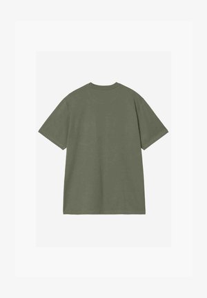 Plain olive green short-sleeve T-shirt shown from the back with a crew neckline and regular fit.