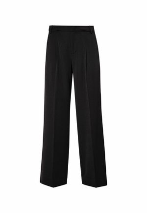 Pantalons larges noirs en tissu doux, avec une taille haute, des plis avant et un design épuré et taillé sans poches.