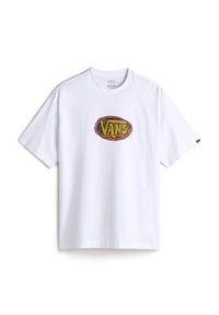Witte t-shirt met korte mouwen met een kleurrijk, ovaal "VANS" logo op de voorkant. Gemaakt van katoen met een relaxte pasvorm en ronde hals.