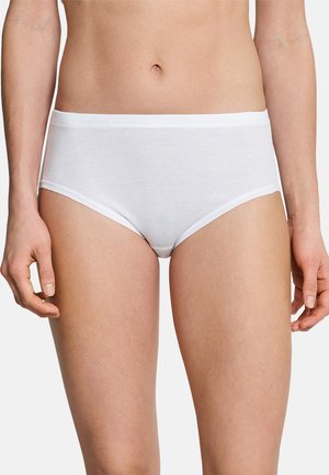Witte geribbeld katoen hipster slips met een zachte elastische tailleband, met een klassieke snit en een gladde textuur.