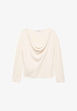 Kermanvärinen pitkähihainen paita, jossa on laskostettu kaula-aukko ja ribbikuvio. Valmistettu kevyestä kankaasta, jossa on suora helma vyötäröllä.