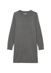 Abito grigio a maniche lunghe realizzato in morbido tessuto testurizzato. Presenta un collo rotondo e un design semplice e dritto, senza motivi o dettagli.