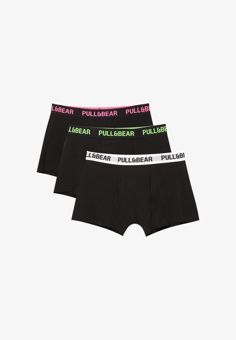 Sorte boxer briefs fra Pull & Bear med elastiske taljer i pink, grøn og hvid med brandets logo. Blødt stof, tætsiddende design.