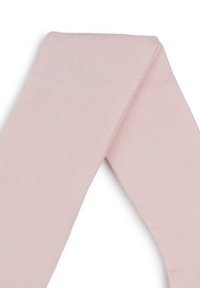 Collants tricotés rose clair avec une texture lisse, présentant un design uniforme et des bords sans coutures, adaptés à diverses tenues.