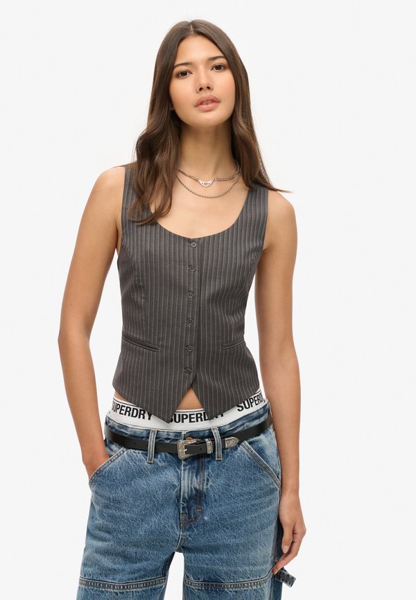 SATIN BACK WAISTCOAT - Weste - charcoal pinstripe