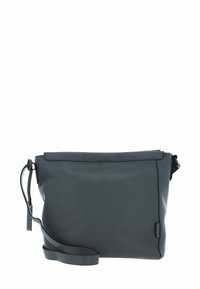 Sac bandoulière en cuir gris foncé au design plat, fermeture zippée sur le dessus et une fine bandoulière ajustable. Texture lisse, quincaillerie minimaliste.