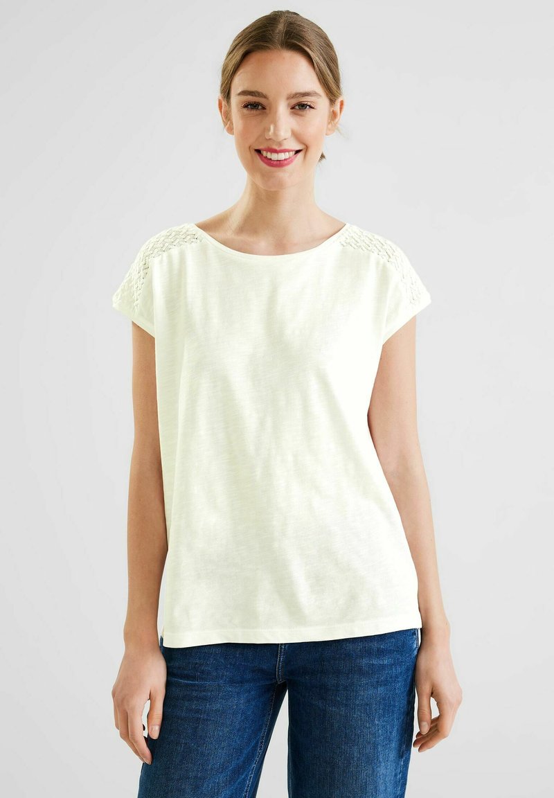 Street One MIT SPITZENEINSATZ Basic Tshirt weiß/offwhite Zalando.de