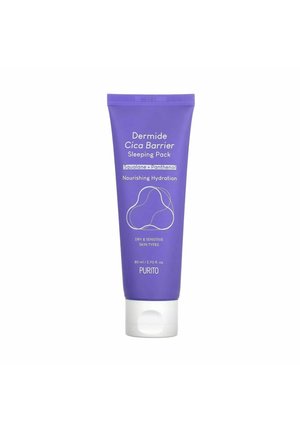 Dermide Cica Barrier Sleeping Pack Tube in Lila mit weißem Deckel, gekennzeichnet für trockene, empfindliche Haut mit Squalan und Panthenol, 80 ml von Purito.