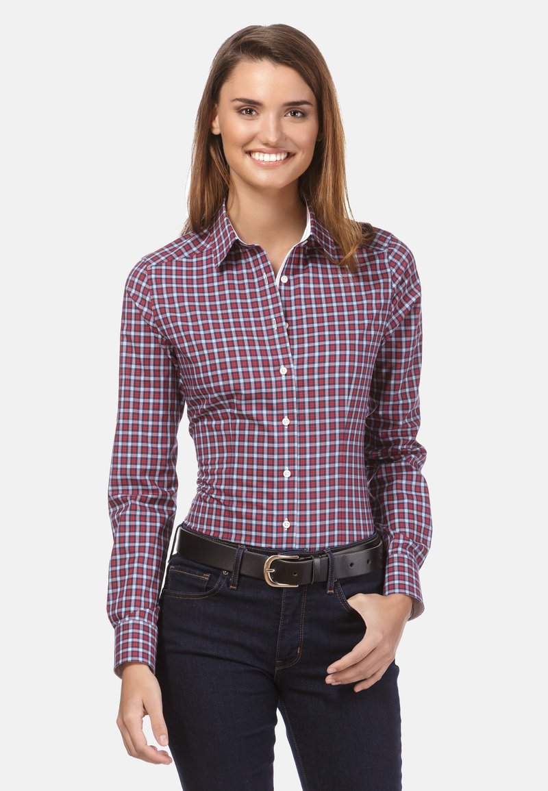 Vincenzo Boretti LEICHT TAILLIERT - Overhemdblouse - weinrot dunkelblau