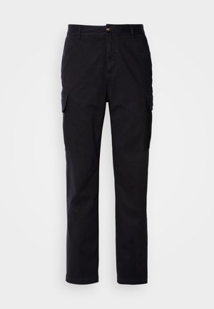 Pantalons cargo noirs en tissu solide, dotés de deux poches latérales, d'une fermeture à bouton et d'un design à jambes droites.